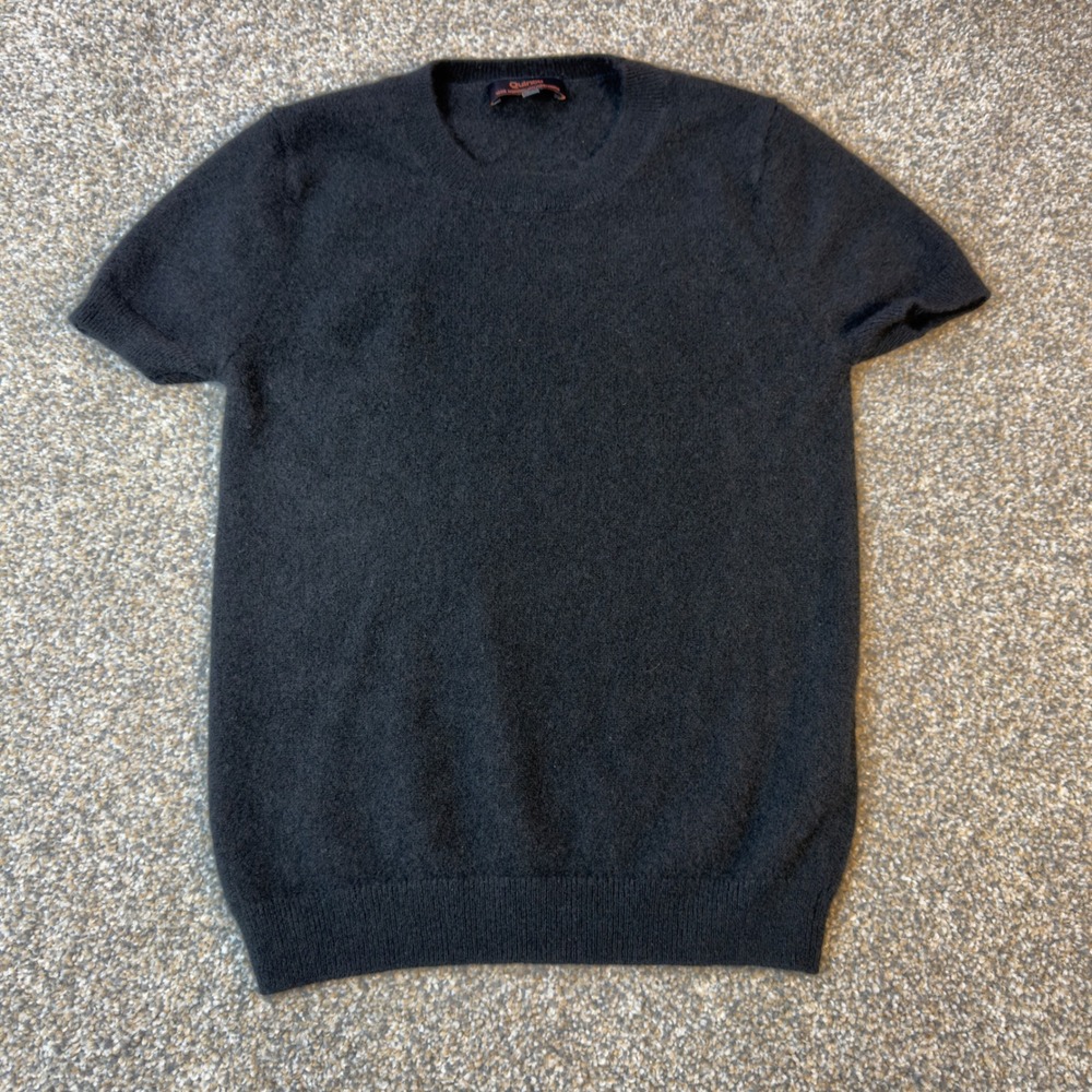 Quince Womens 100% Mongolian Cashmere Short Sleeve Crewneck Sweater Black XS - Picture 2 of 8